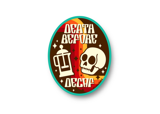 'Death Before Decaf' Coffee Lovers Skull Sticker